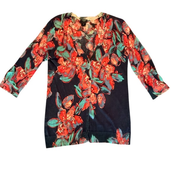 Ann Taylor Sweaters - Ann Taylor Navy/Red/Green 3/4 Sleeve Lightweight Cardigan Size Large MSRP $80